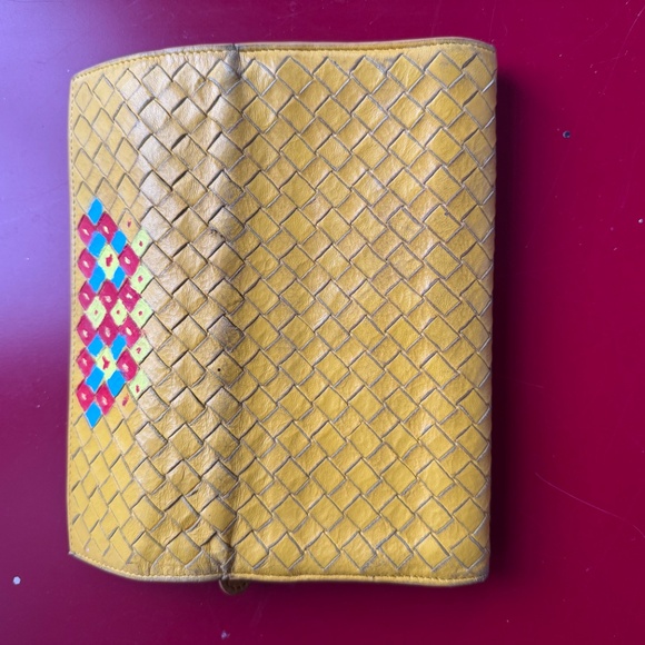 Bottega Veneta Yellow Intrecciato Woven Leather Long Wallet Hand Painted Upcycle - Picture 5 of 16